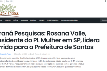 Amazônia Press cita pesquisa realizada pela Paraná Pesquisas em Santos.