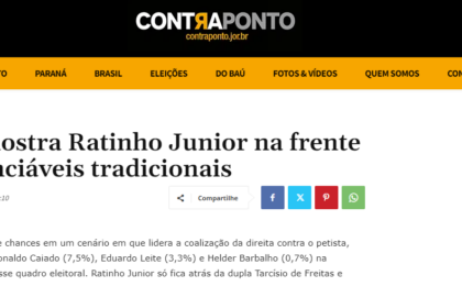 Contra Ponto cita pesquisa realizada pela Paraná Pesquisas.