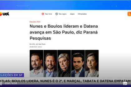 Bol Notícias cita pesquisa realizada pela Paraná Pesquisas em São Paulo.