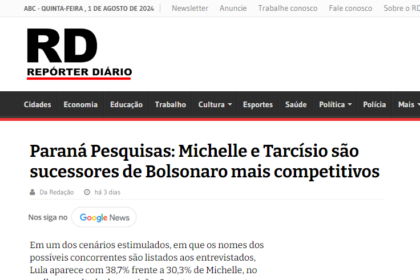 Repórter Diário cita pesquisa realizada pela Paraná Pesquisas.