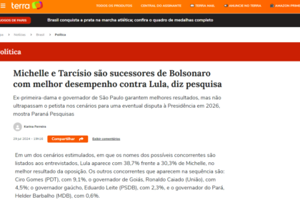 Portal Terra cita pesquisa realizada pela Paraná Pesquisas.