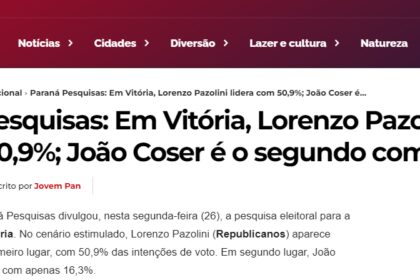 Itamaraju Notícias cita pesquisa realizada pela Paraná Pesquisas em Vitória.