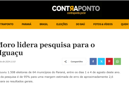 Contra Ponto cita pesquisa realizada pela Paraná Pesquisas no Paraná.