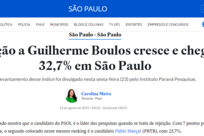 GP1 cita pesquisa realizada pela Paraná Pesquisas em São Paulo.