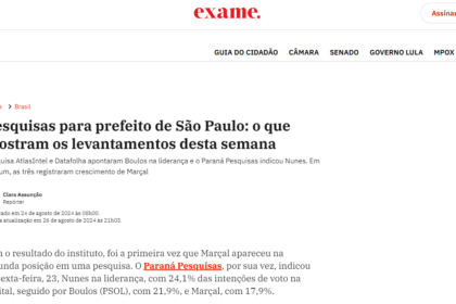 Exame cita pesquisa realizada pela Paraná Pesquisas em São Paulo.