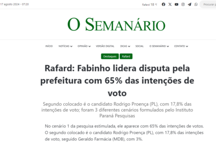 O Seminário cita pesquisa realizada pela Paraná Pesquisas em Rafard.