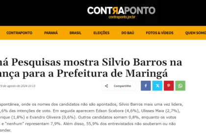 Contra Ponto cita pesquisa realiza pela Paraná Pesquisas em Maringá.