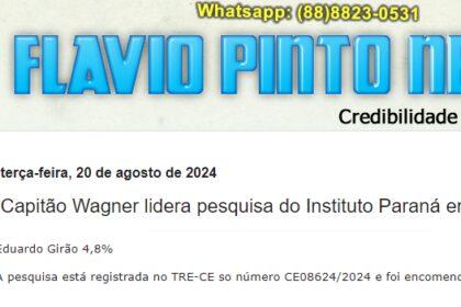 Blog Flavio Pinto News cita pesquisa realiza pela Paraná Pesquisas em Fortaleza.