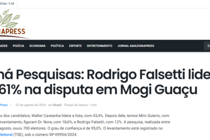 Amazônia Press cita pesquisa realizada pela Paraná Pesquisas em Mogi Guaçu.