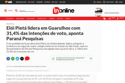 TN Online cita pesquisa realizada pela Paraná Pesquisas em Guarulhos.