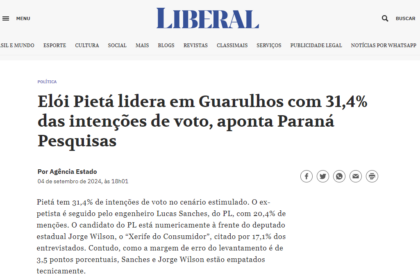 Liberal cita pesquisa realizada pela Paraná Pesquisas em Guarulhos.