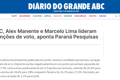 Diário do Grande ABC cita pesquisa realizada pela Paraná Pesquisas em São Bernardo do Campo.