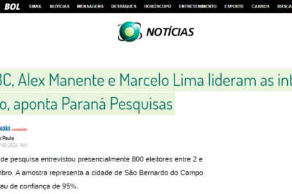 BOL Notícias cita pesquisa realizada pela Paraná Pesquisas em São Bernardo do Campo.