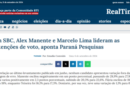 Real Time1 cita pesquisa realizada pela Paraná Pesquisas em São Bernardo do Campo.