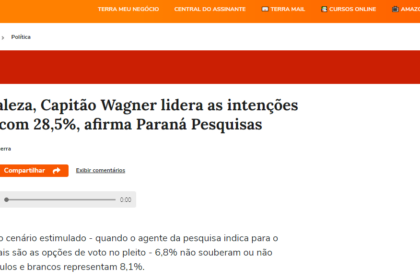 Portal Terra cita pesquisa realizada pela Paraná Pesquisas em Fortaleza.