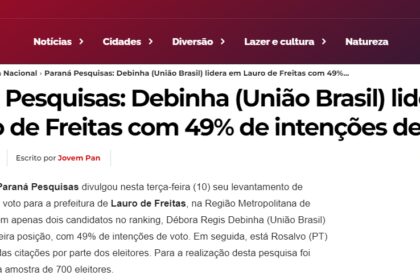 Itamaraju Notícias cita pesquisa realizada pela Paraná Pesquisas em Lauro de Freitas.