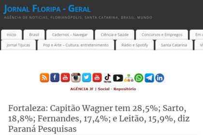 Jornal Floripa cita pesquisa realizada pela Paraná Pesquisas em Fortaleza.