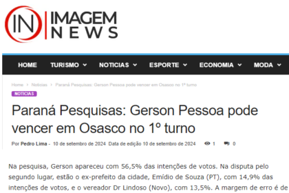 Imagem News cita pesquisa realizada pela Paraná Pesquisas em Osasco.