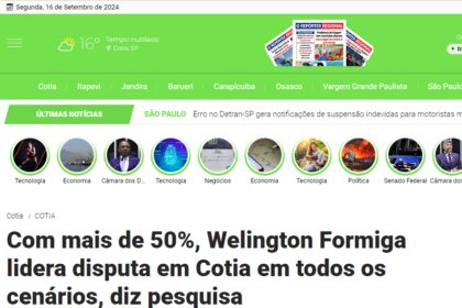 O Repórter Regional cita pesquisa realizada pela Paraná Pesquisas em Cotia.