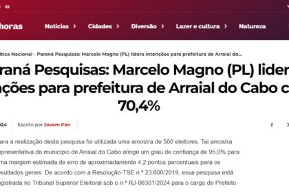 Itamaraju Notícias cita pesquisa realizada pela Paraná Pesquisas em Arraial do Cabo.