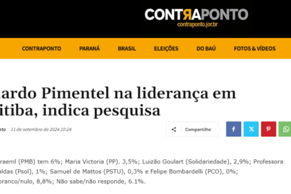 Contra Ponto cita pesquisa realizada pela Paraná Pesquisas em Curitiba.