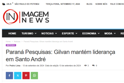 Imagem News cita pesquisa realizada pela Paraná Pesquisas em Santo André.