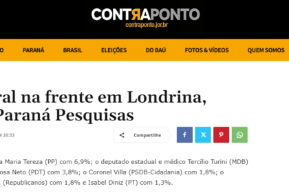 Contra Ponto cita pesquisa realizada pela Paraná Pesquisas em Londrina.