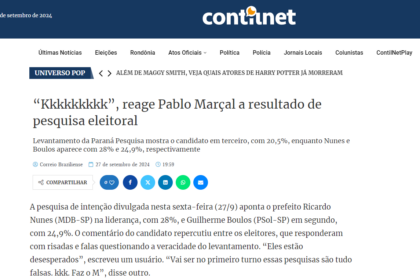 Contilnet cita pesquisa realizada pela Paraná Pesquisas em São Paulo.