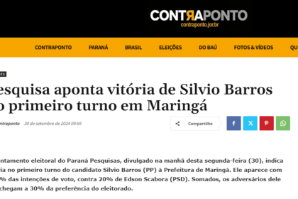 Contra Ponto cita pesquisa realizada pela Paraná Pesquisas em Maringá.
