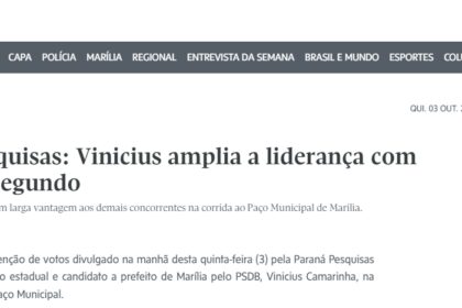 Marília Notícias cita pesquisa realizada pela Paraná Pesquisas em Marília.