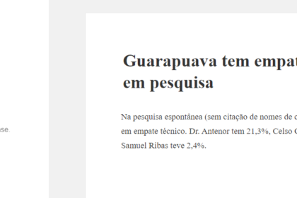 Paraná Político cita pesquisa realizada pela Paraná Pesquisas em Guarapuava.