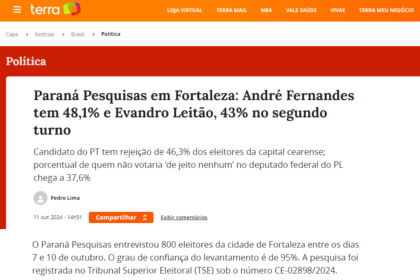 Portal Terra cita pesquisa realizada pela Paraná Pesquisas em Fortaleza.