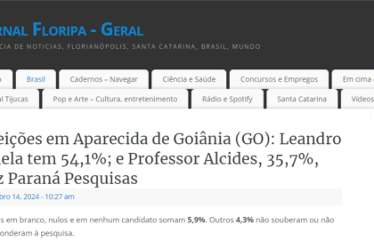 Jornal Floripa cita pesquisa realizada pela Paraná Pesquisas em Aparecida de Goiânia.