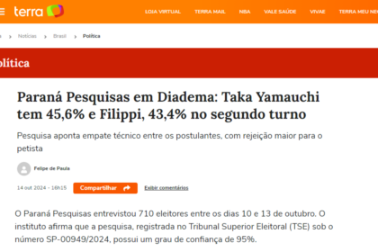 Portal Terra cita pesquisa realizada pela Paraná Pesquisas em Diadema.