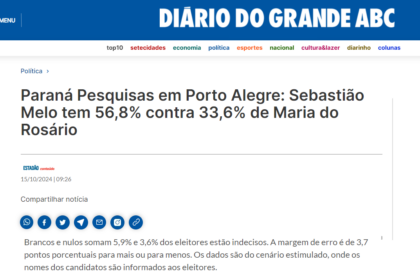 Diário do Grande ABC cita pesquisa realizada pela Paraná Pesquisas em Porto Alegre.