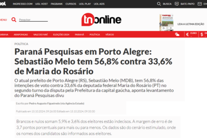 TN Online cita pesquisa realizada pela Paraná Pesquisas em Porto Alegre.