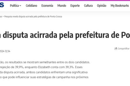 Brasil em Folhas cita pesquisa realizada pela Paraná Pesquisas em Ponta Grossa.