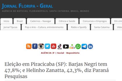 Jornal Floripa cita pesquisa realizada pela Paraná Pesquisas em Piracicaba.