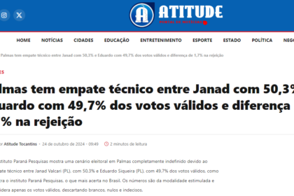 Atitude TO cita pesquisa realizada pela Paraná Pesquisas em Palmas.