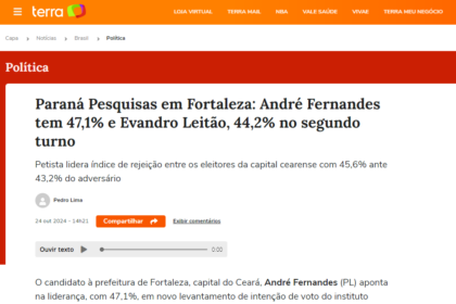Portal Terra cita pesquisa realizada pela Paraná Pesquisas em Fortaleza.