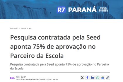 R7 Notícias cita pesquisa realizada pela Paraná Pesquisas.