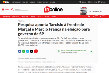 TN Online cita pesquisa realizada pela Paraná Pesquisas.