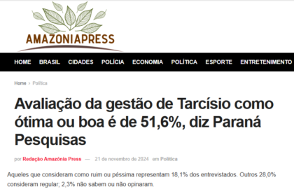 Amazônia Press cita pesquisa realizada pela Paraná Pesquisas.