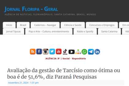 Jornal Floripa cita pesquisa realizada pela Paraná Pesquisas.