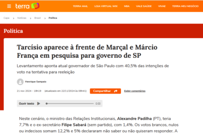 Portal Terra cita pesquisa realizada pela Paraná Pesquisas.