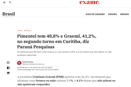 Exame cita pesquisa realizada pela Paraná Pesquisas em Curitiba.