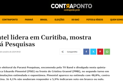 Contra Ponto cita pesquisa realizada pela Paraná Pesquisas em Curitiba.