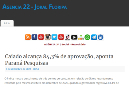 Agência 22 -Jornal Floripa cita pesquisa realizada pela Paraná Pesquisas.