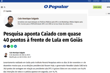 O Popular cita pesquisa realizada pela Paraná Pesquisas.