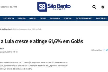 São Bento em Foco cita pesquisa realizada pela Paraná Pesquisas.